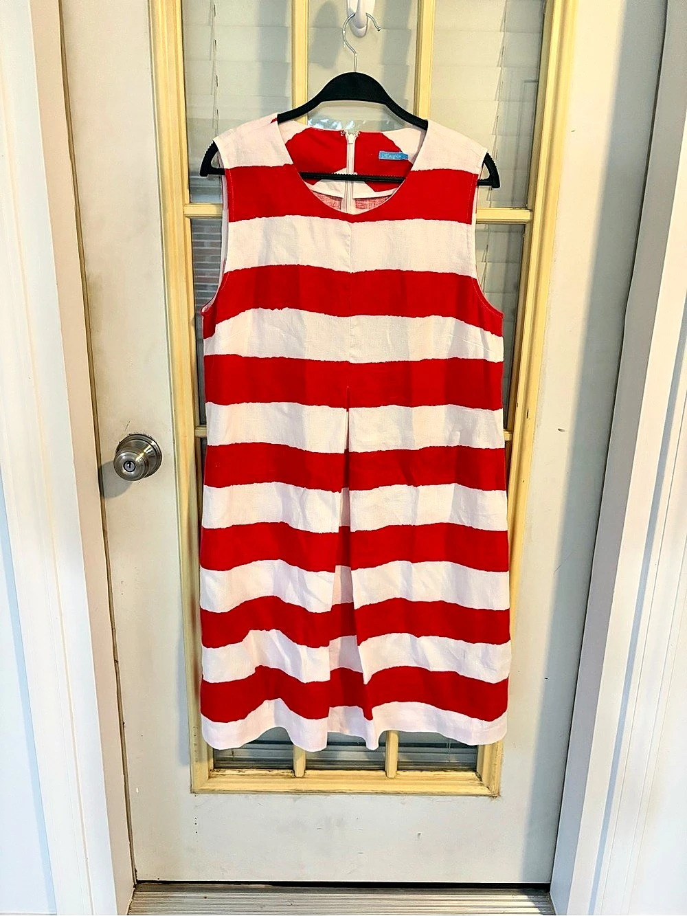 J.McLaughlin Striped Linen Midi Dress in Red & White